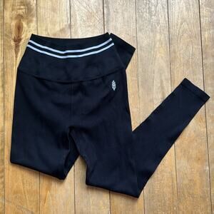 Free People Black Leggings with White Stripes